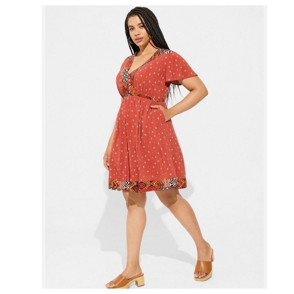 TORRID Mini Challis Boarder Skater Dress in Red 4